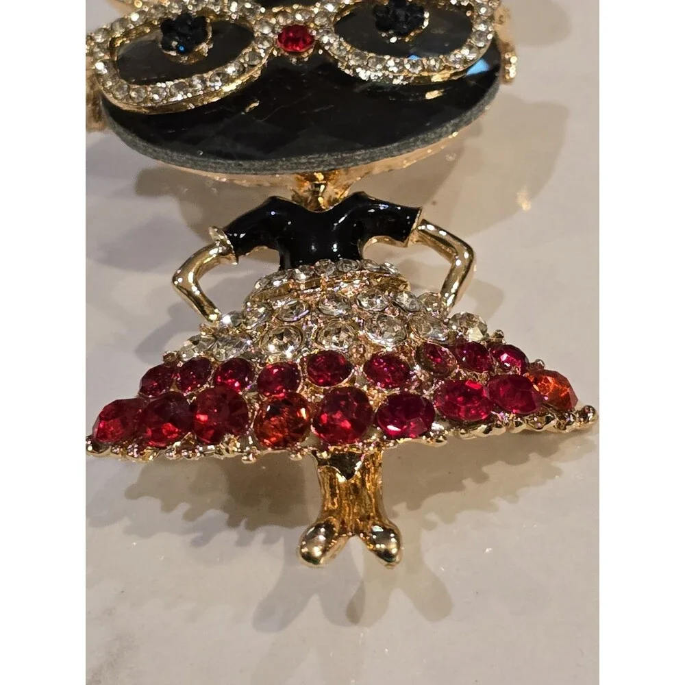 Rhinestone Bunny Rabbit Brooch Sunglasses Red Dress Gold Tone Cute Animal Pin